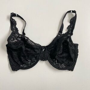 Smart Sexy Bra Lace Underwire Unlined Semi Sheer Adjustable Diamond Bow Black